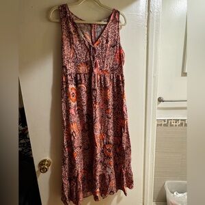 Madewell Floral Midi Dress - Pink and Orange